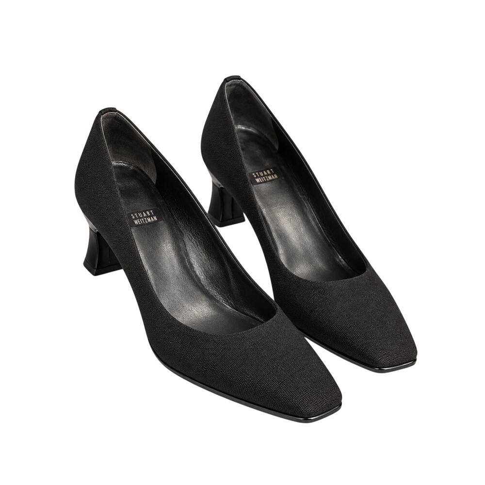 Vintage 90s Stuart Weitzman Stretch Square Toe Block Heel Pumps Black Size 9